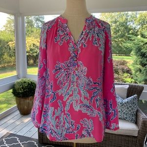 Lilly Pulitzer Pink and Navy Coral Elsa Blouse